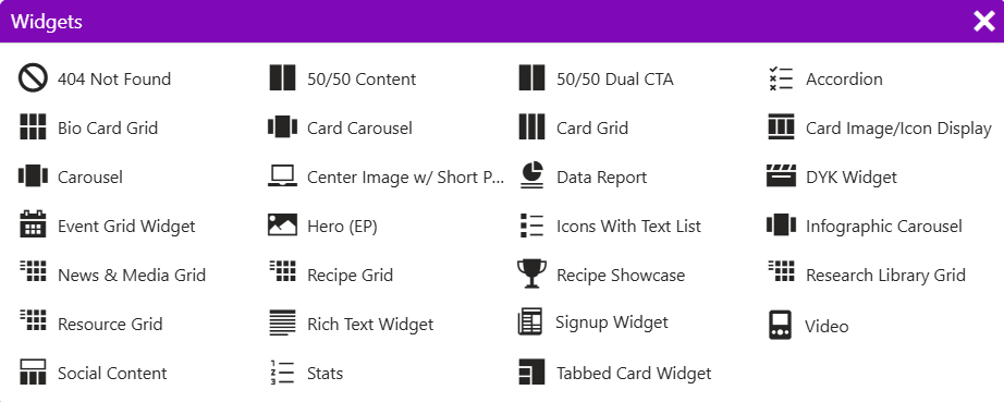 Widgets List Updated