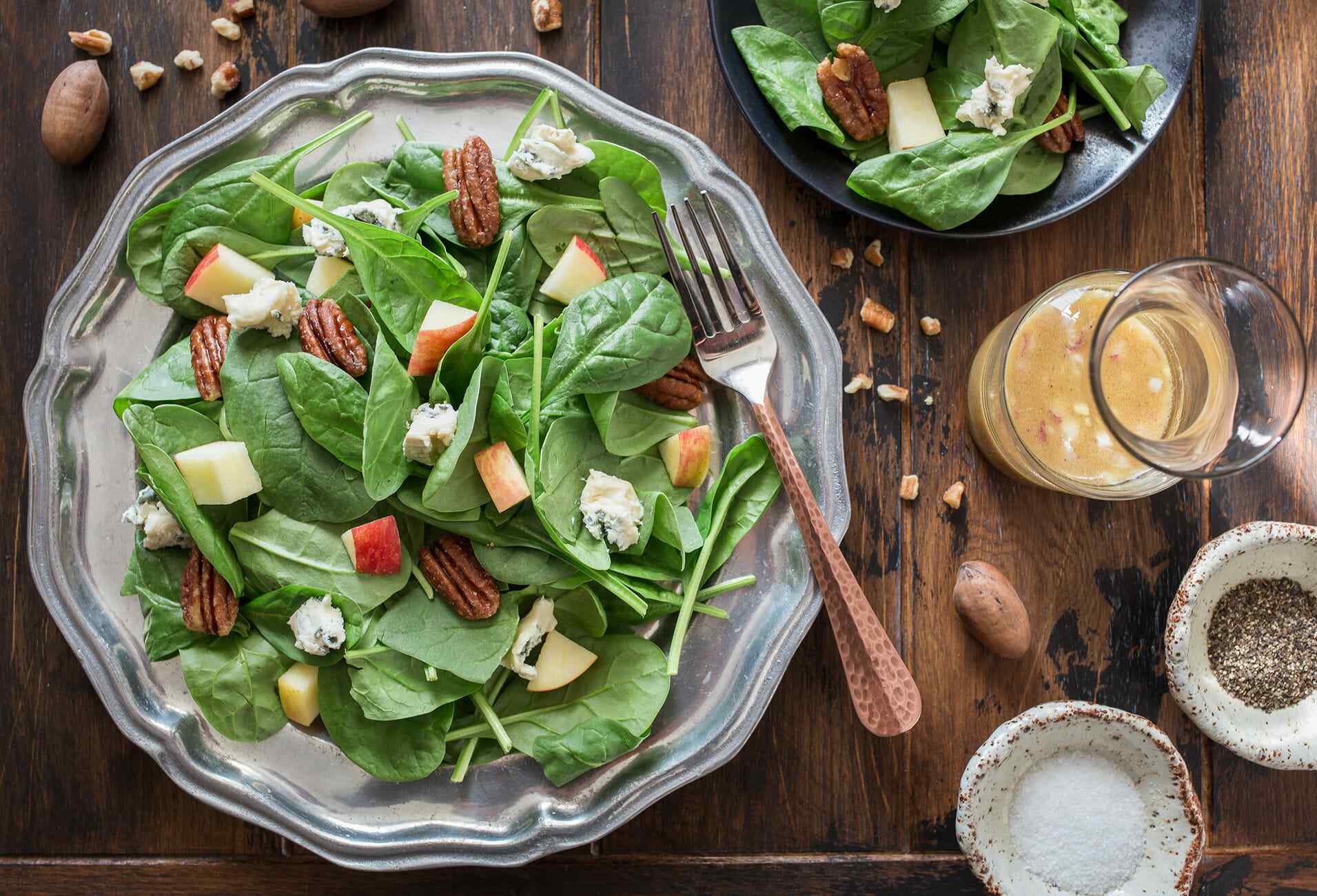 Spinach Salad with Maple Pecans, Apple and Blue Cheese