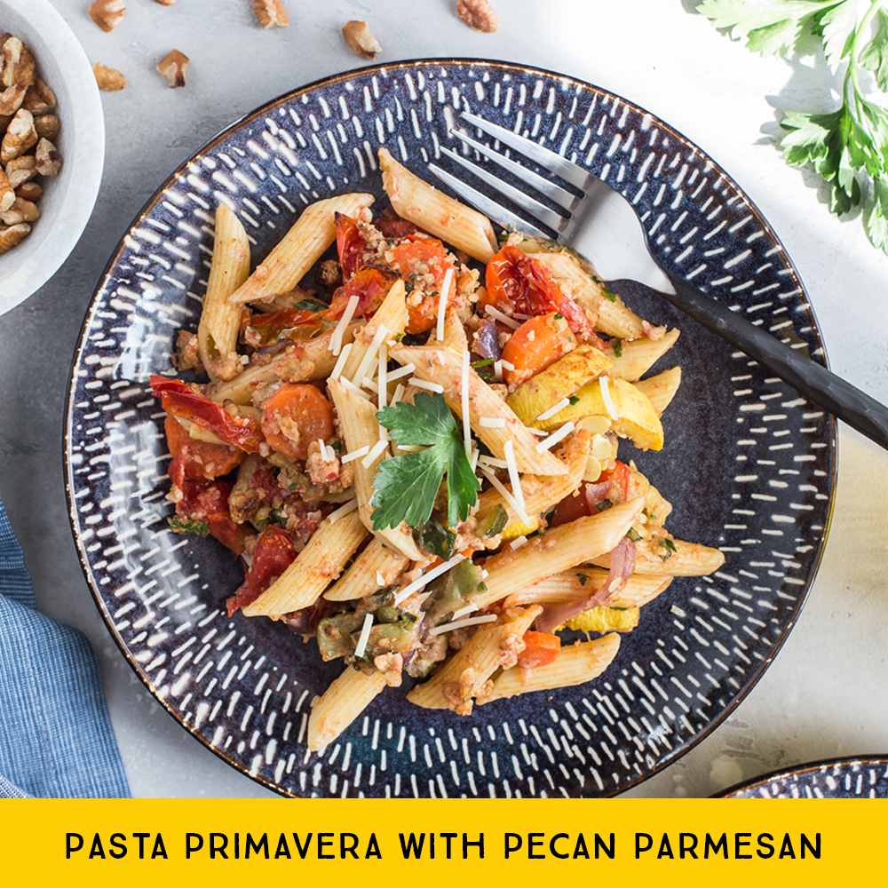 Pasta Primavera with Pecan Parmesan