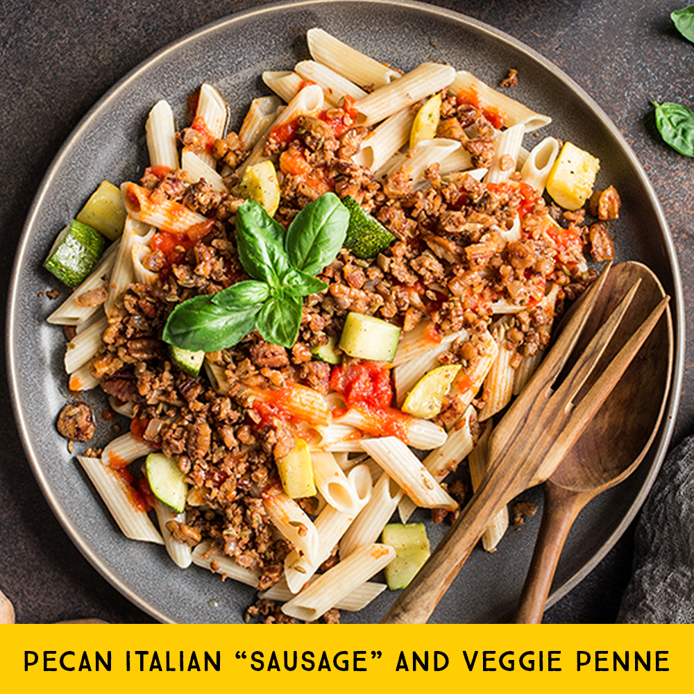 Pecan Italian "Sausage" and Veggie Penne Pasta
