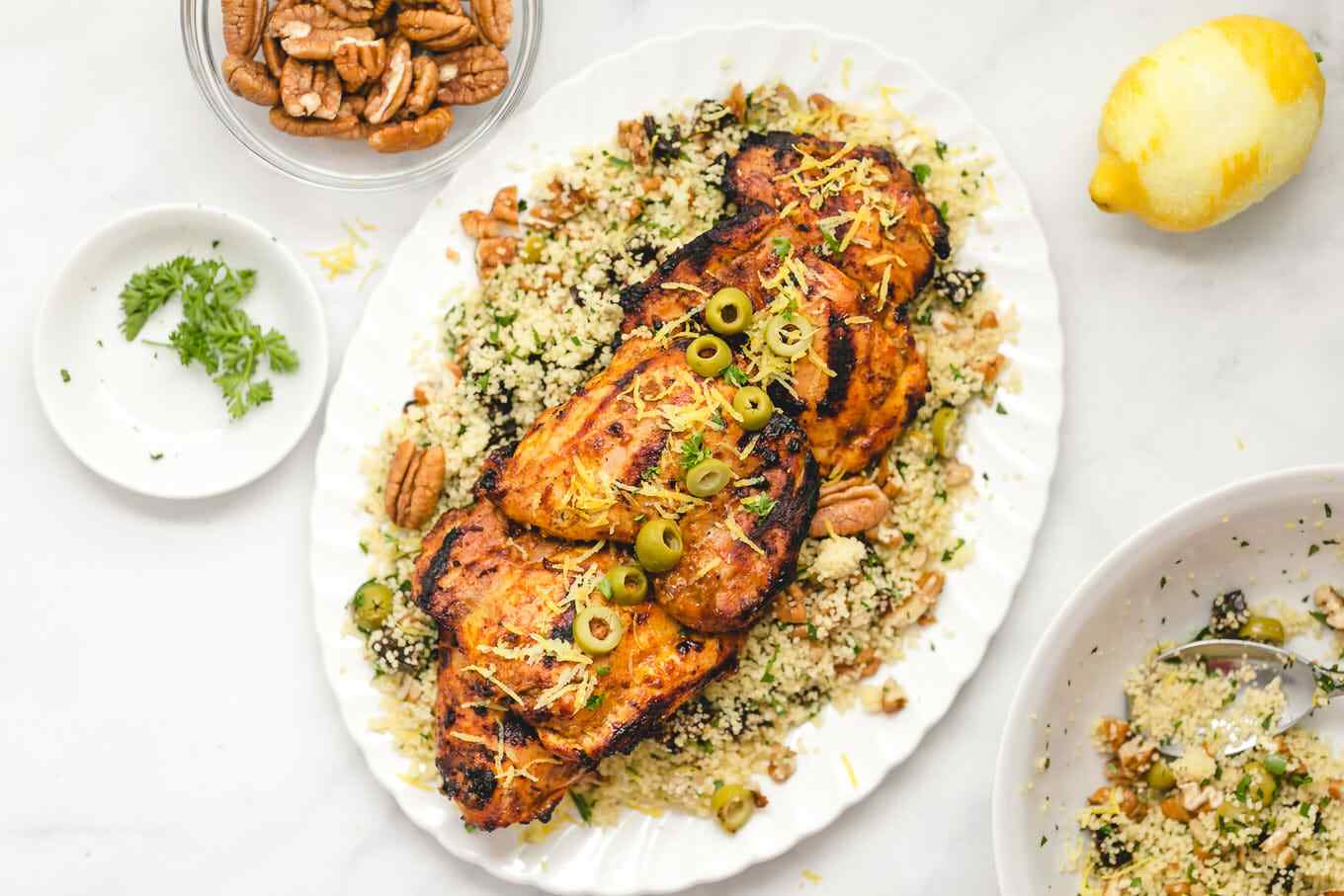 Grilled chicken thigh w/pecan couscous